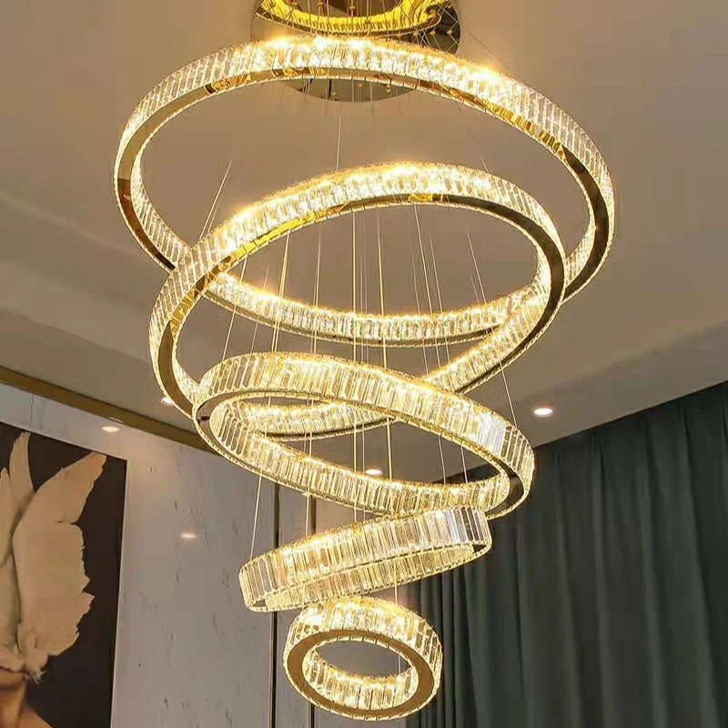 Modern Front Entryway Chandelier 3/4/5/6/7 Rings Crystal Gold/ Chrome Finish Ceiling Lamp - Image 23