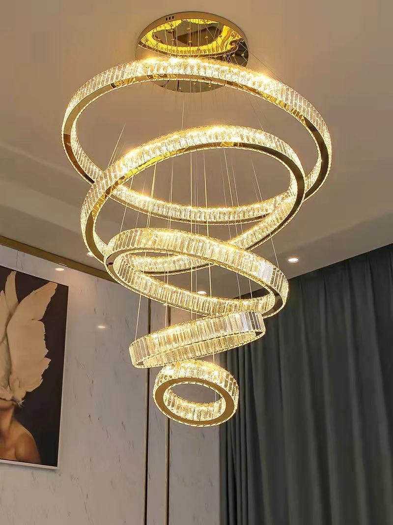 Modern Front Entryway Chandelier 3/4/5/6/7 Rings Crystal Gold/ Chrome Finish Ceiling Lamp - Image 24