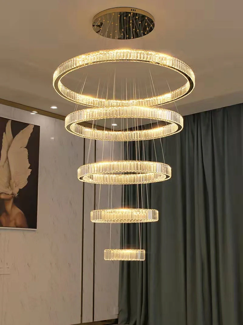 Modern Front Entryway Chandelier 3/4/5/6/7 Rings Crystal Gold/ Chrome Finish Ceiling Lamp - Image 25