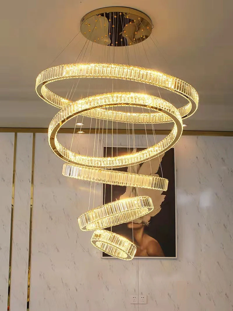 Modern Front Entryway Chandelier 3/4/5/6/7 Rings Crystal Gold/ Chrome Finish Ceiling Lamp - Image 26