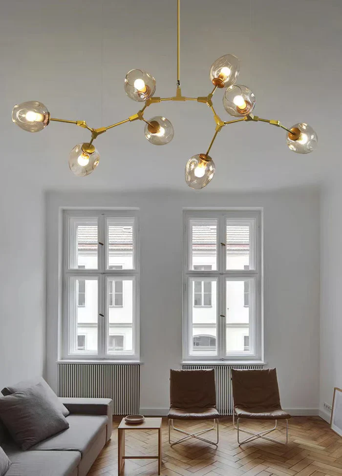 Modern Industrial Branch Chandelier with Multiple Glass Pendants Extra Large for Living or Dining Room - Image 10