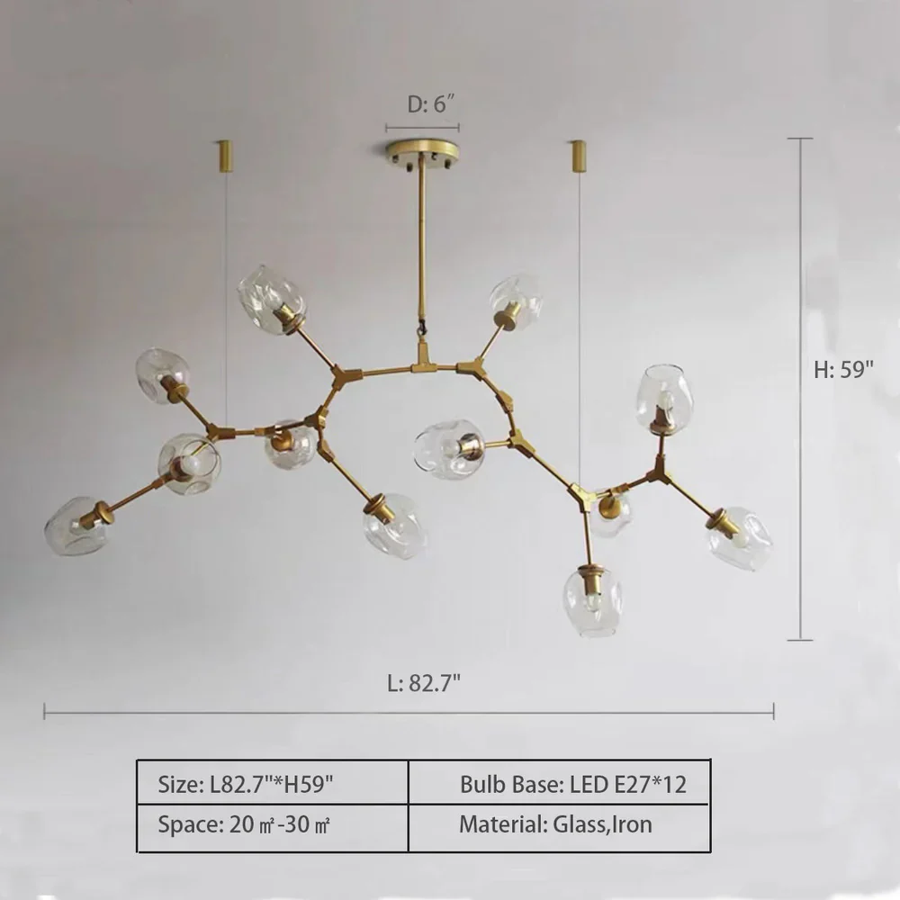 Modern Industrial Branch Chandelier with Multiple Glass Pendants Extra Large for Living or Dining Room - Image 13