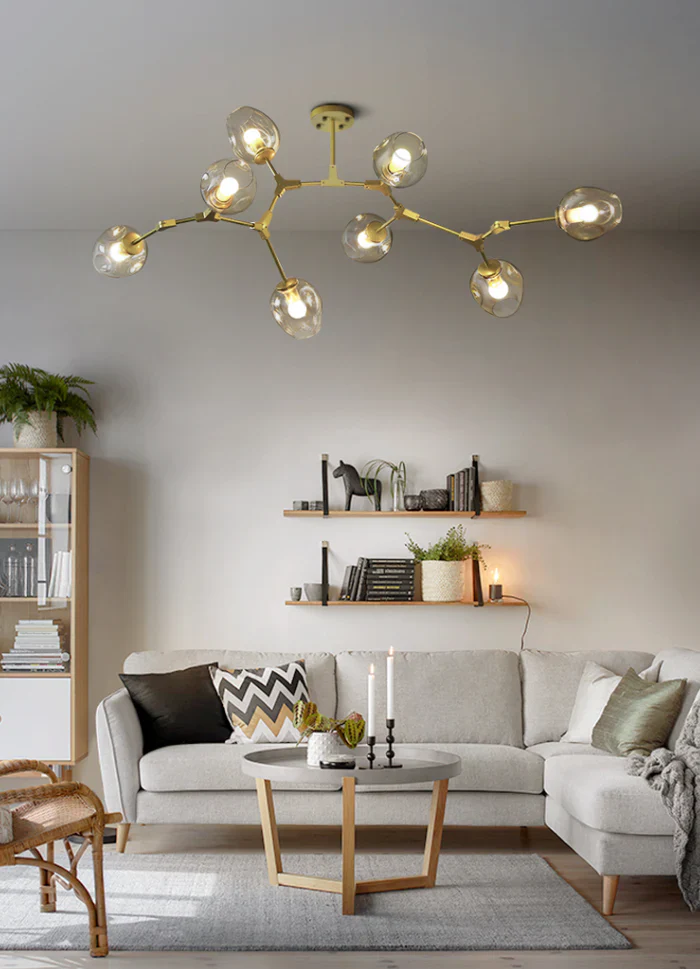 Modern Industrial Branch Chandelier with Multiple Glass Pendants Extra Large for Living or Dining Room - Image 2