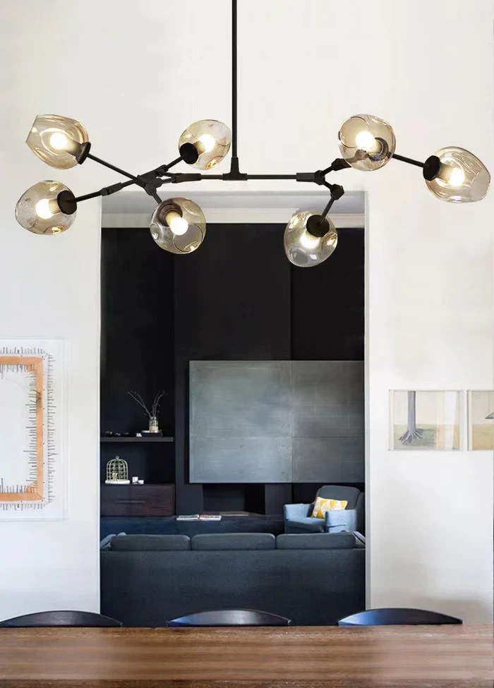 Modern Industrial Branch Chandelier with Multiple Glass Pendants Extra Large for Living or Dining Room - Image 7