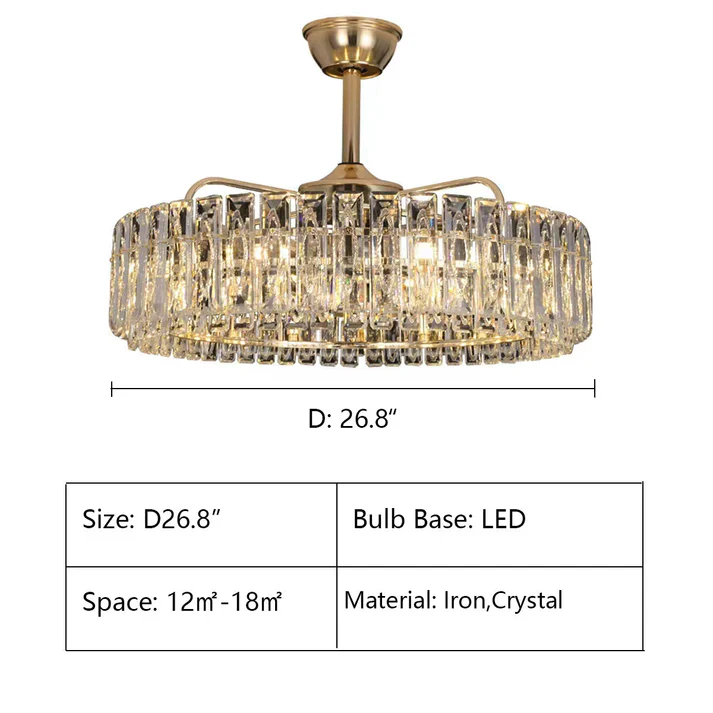 Modern Invisible Blade Fan Light Crystal Chandelier for Living/Dining Room/Bedroom - Image 11