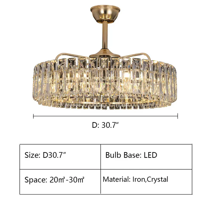 Modern Invisible Blade Fan Light Crystal Chandelier for Living/Dining Room/Bedroom - Image 12