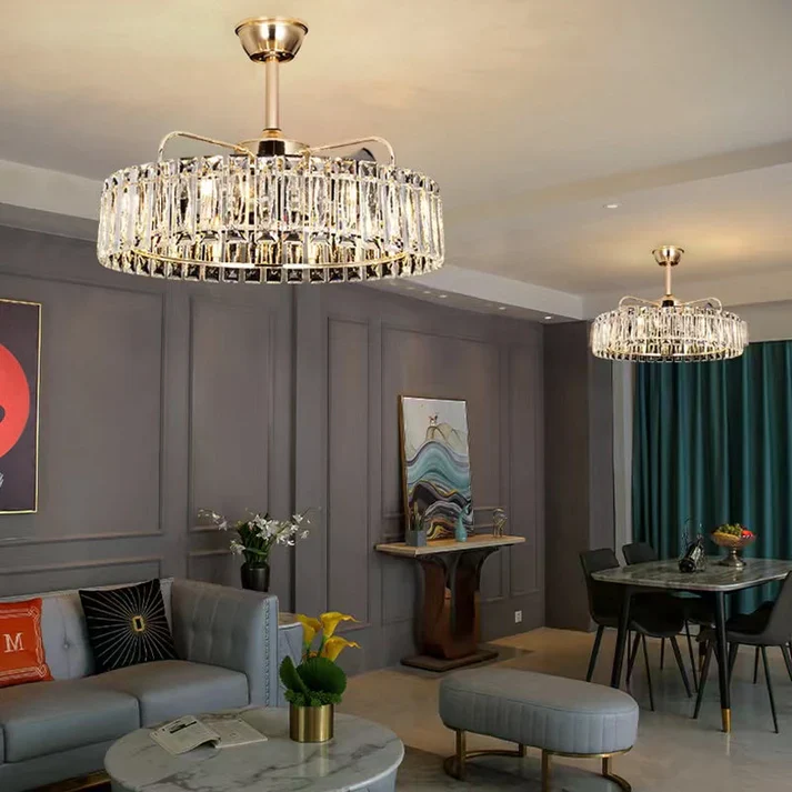 Modern Invisible Blade Fan Light Crystal Chandelier for Living/Dining Room/Bedroom - Image 2