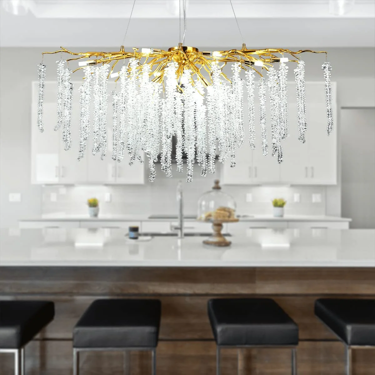 Doris White Crystal Branch Round Chandelier D20.5" L45" - Image 9