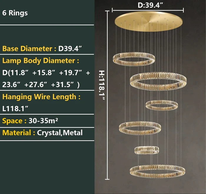 Modern Layered Ring Crystal Chandelier For High Ceiling Living Room /Foryer/Stairscase - Image 11