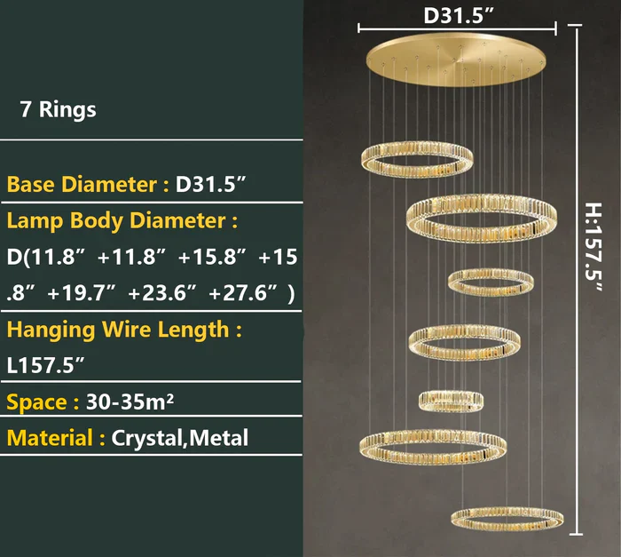 Modern Layered Ring Crystal Chandelier For High Ceiling Living Room /Foryer/Stairscase - Image 13