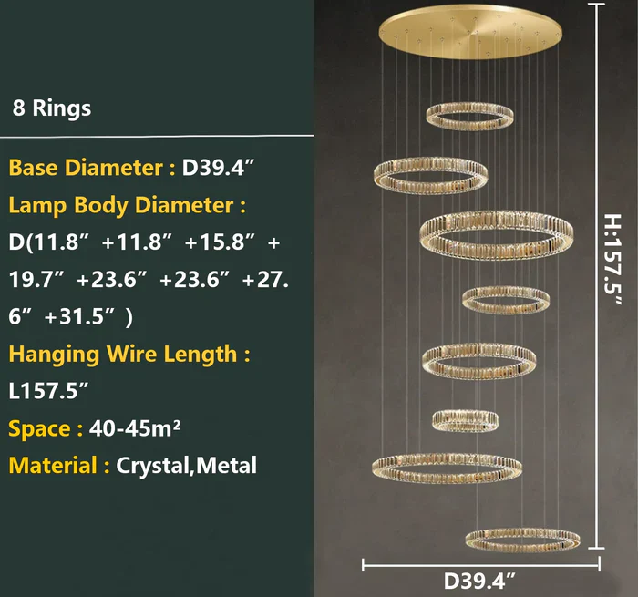 Modern Layered Ring Crystal Chandelier For High Ceiling Living Room /Foryer/Stairscase - Image 16