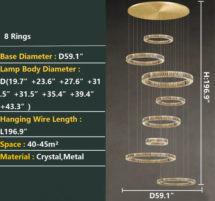 Modern Layered Ring Crystal Chandelier For High Ceiling Living Room /Foryer/Stairscase - Image 18