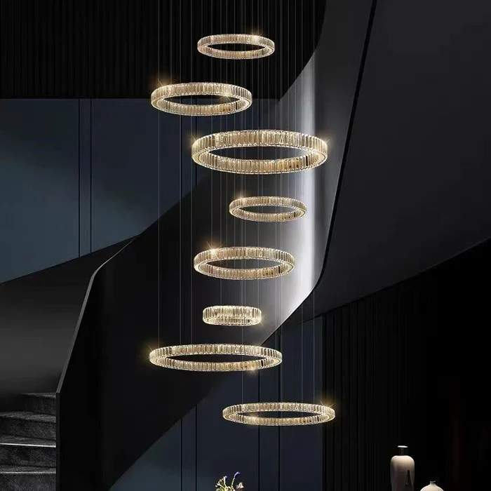 Modern Layered Ring Crystal Chandelier For High Ceiling Living Room /Foryer/Stairscase - Image 2