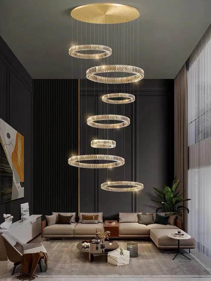 Modern Layered Ring Crystal Chandelier For High Ceiling Living Room /Foryer/Stairscase - Image 3