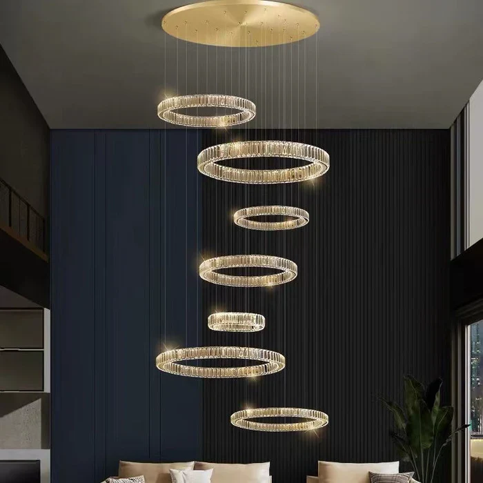 Modern Layered Ring Crystal Chandelier For High Ceiling Living Room /Foryer/Stairscase - Image 4