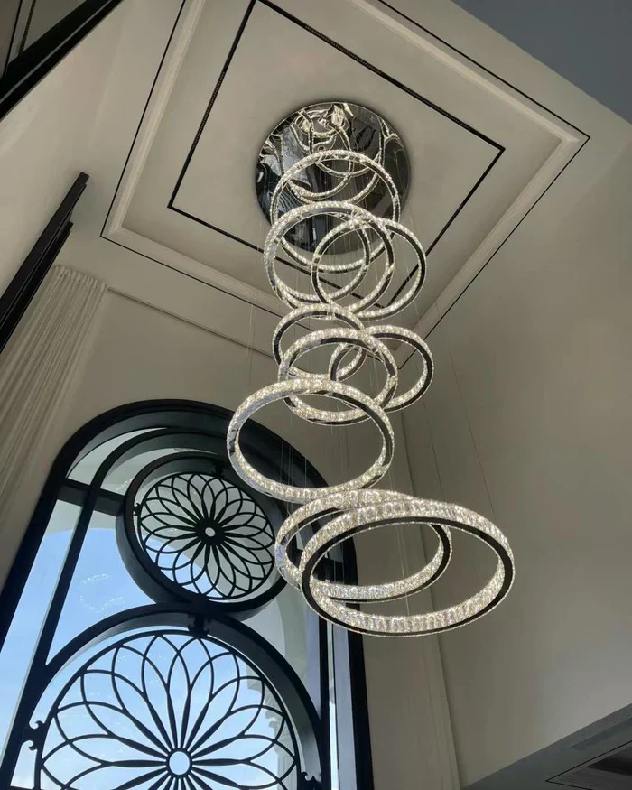 Modern Layered Ring Crystal Chandelier For High Ceiling Living Room /Foryer/Stairscase - Image 5