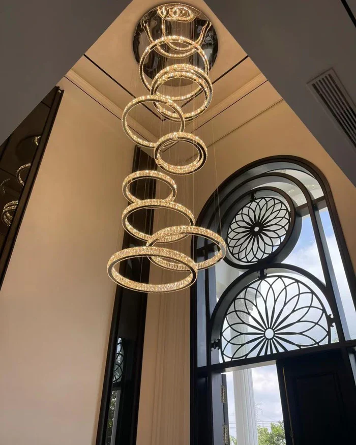 Modern Layered Ring Crystal Chandelier For High Ceiling Living Room /Foryer/Stairscase - Image 6