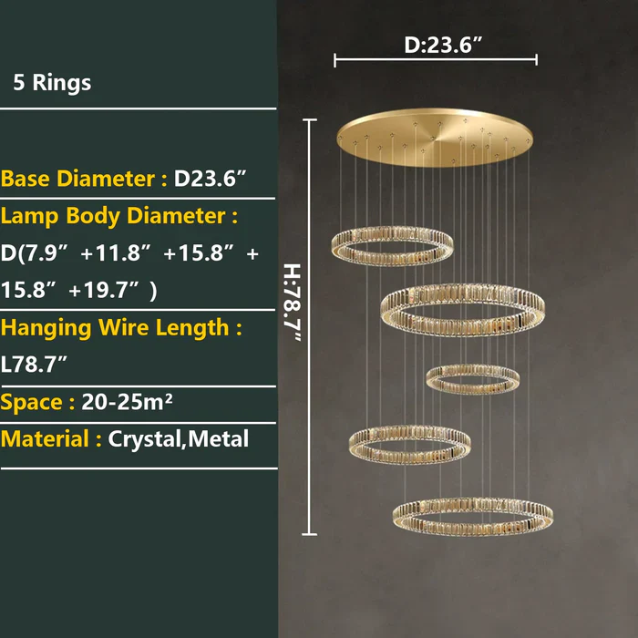 Modern Layered Ring Crystal Chandelier For High Ceiling Living Room /Foryer/Stairscase - Image 8