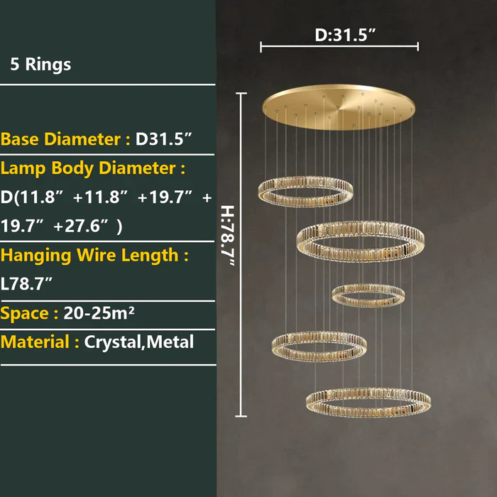 Modern Layered Ring Crystal Chandelier For High Ceiling Living Room /Foryer/Stairscase - Image 9