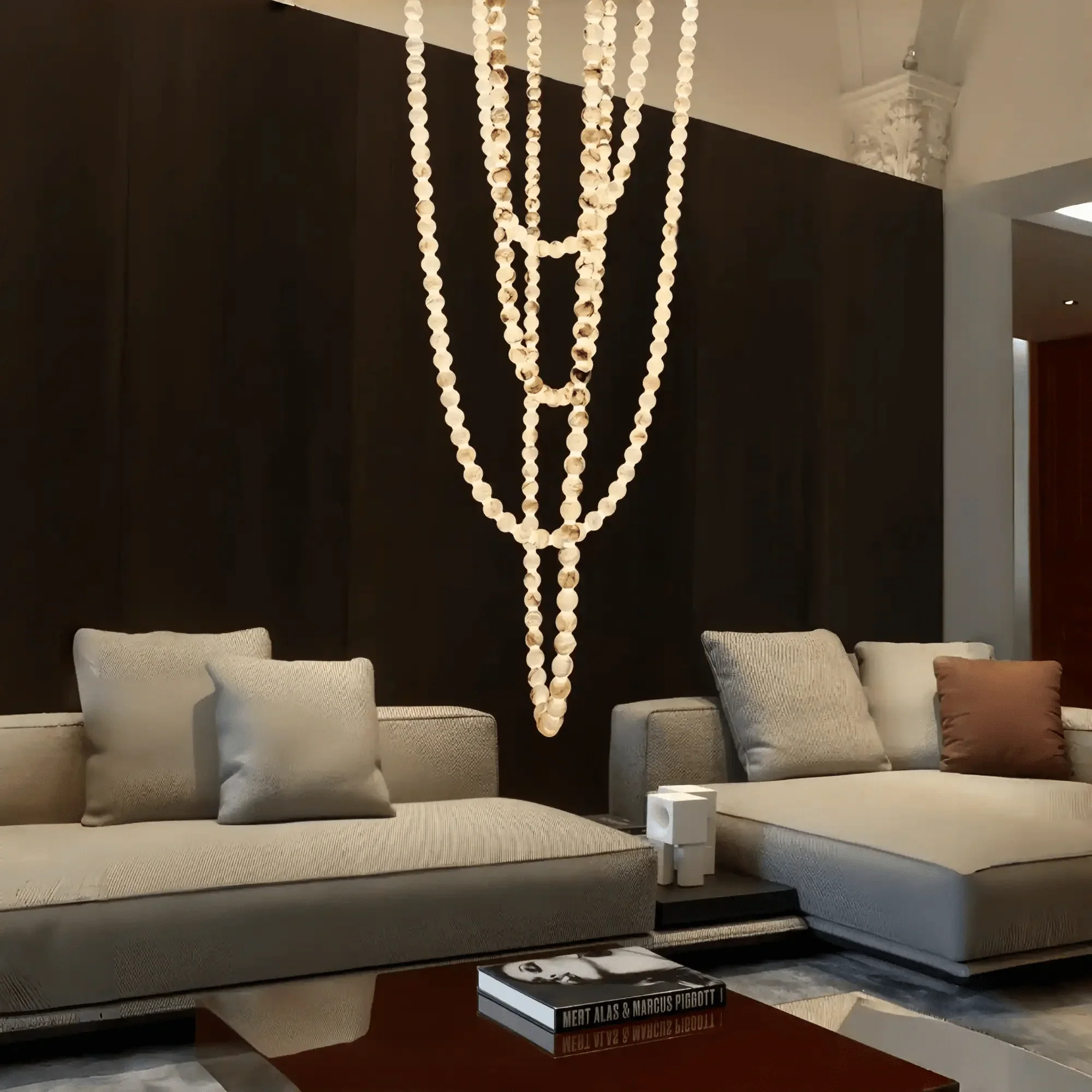 Modern LED Natural Alabaster Globes Beads Hanging Chandelier Indoor Lighting Fixture - Image 10