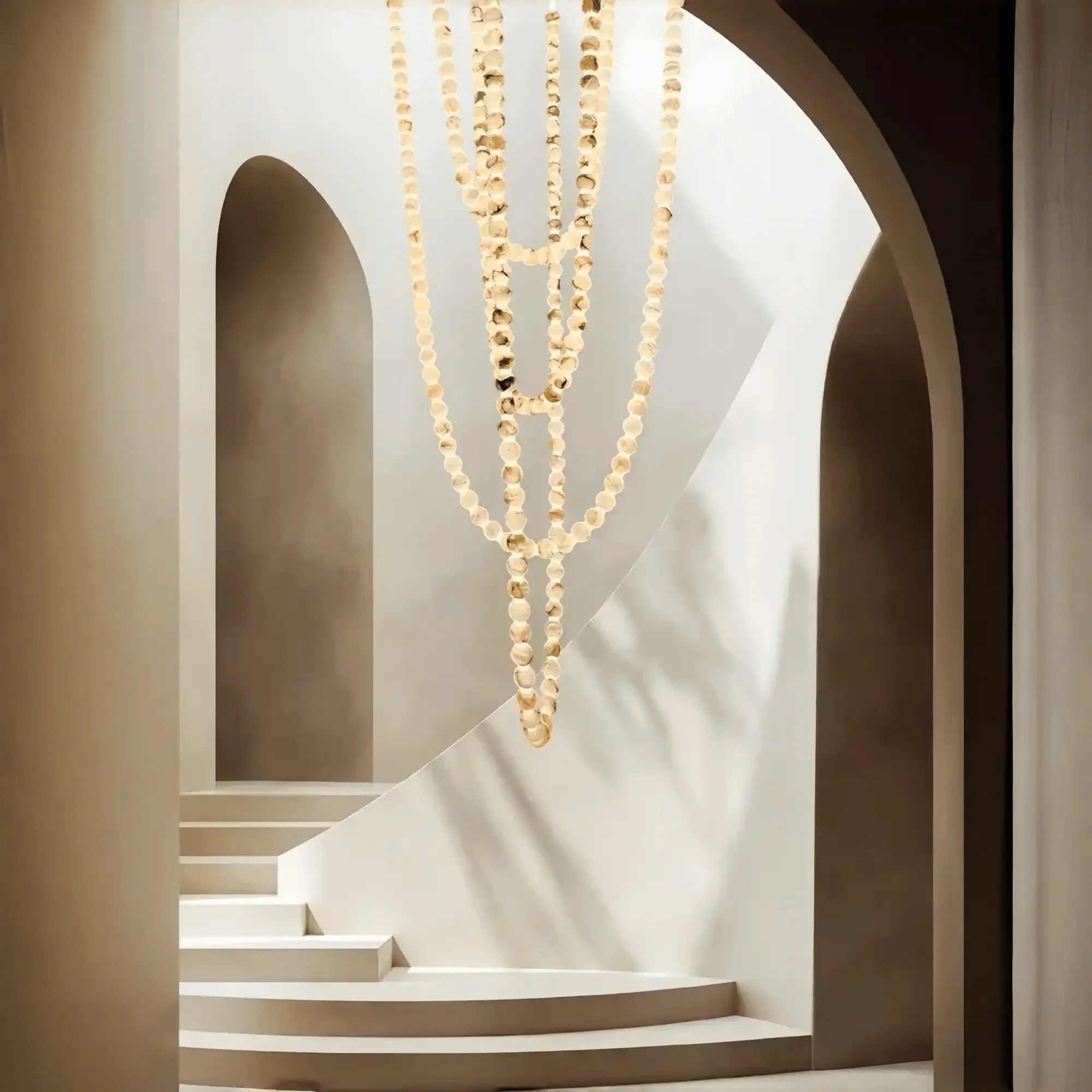 Modern LED Natural Alabaster Globes Beads Hanging Chandelier Indoor Lighting Fixture - Image 11