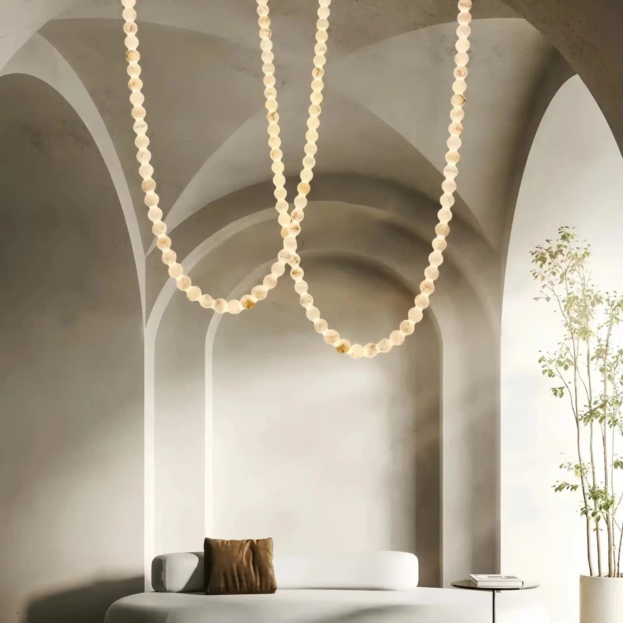 Modern LED Natural Alabaster Globes Beads Hanging Chandelier Indoor Lighting Fixture - Image 13