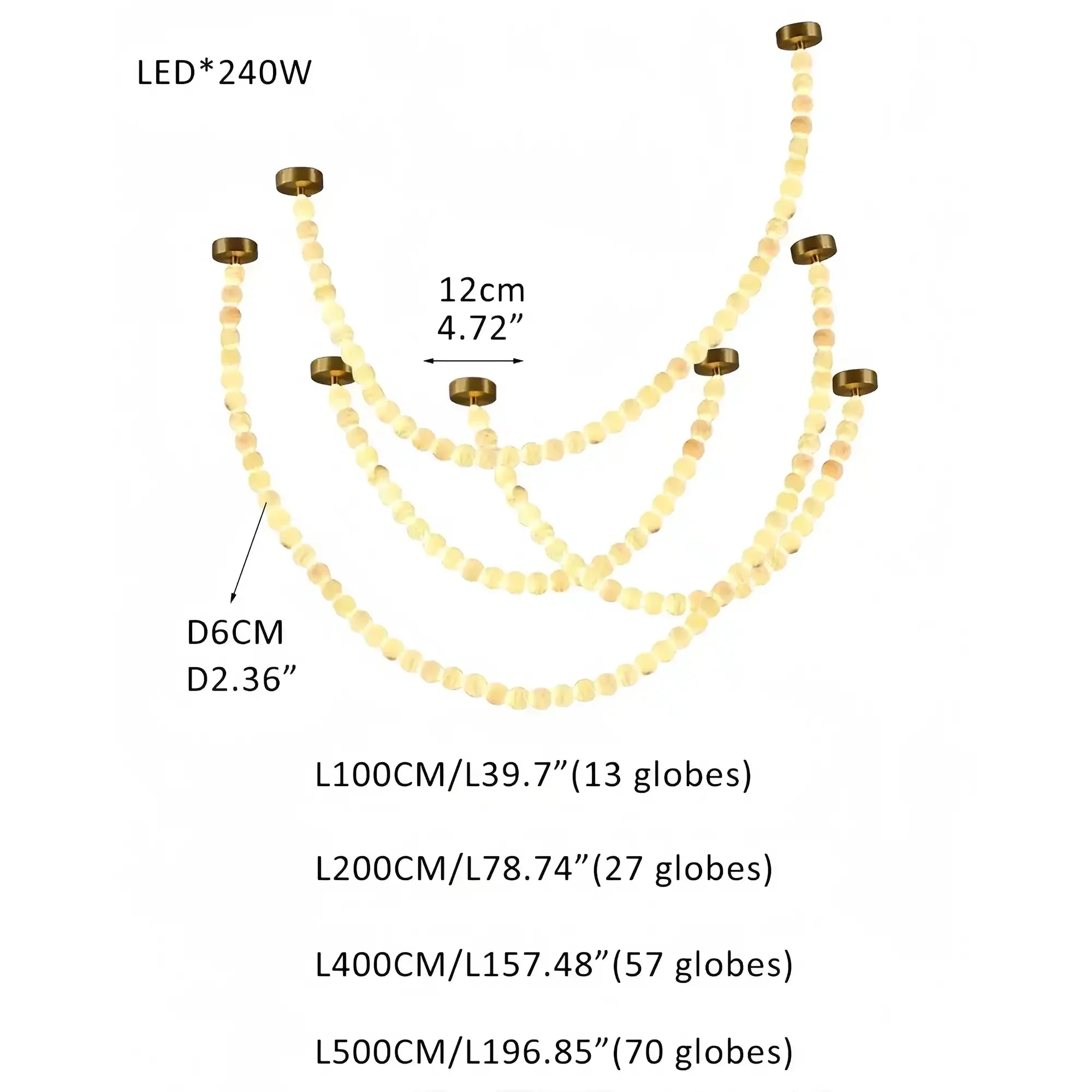 Modern LED Natural Alabaster Globes Beads Hanging Chandelier Indoor Lighting Fixture - Image 17