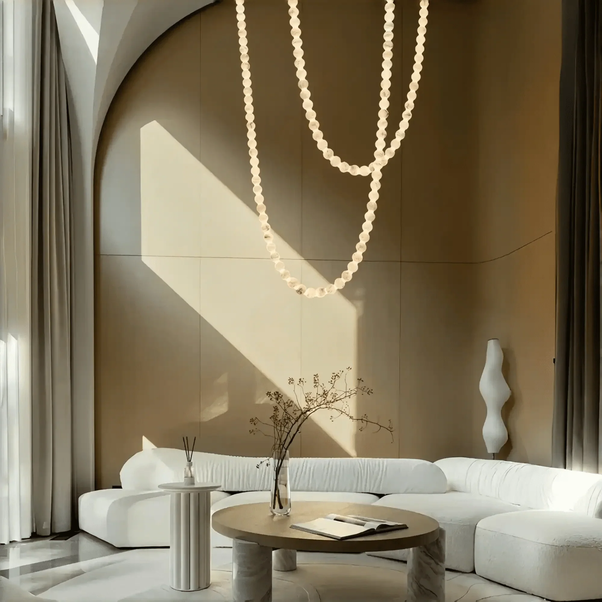 Modern LED Natural Alabaster Globes Beads Hanging Chandelier Indoor Lighting Fixture - Image 5