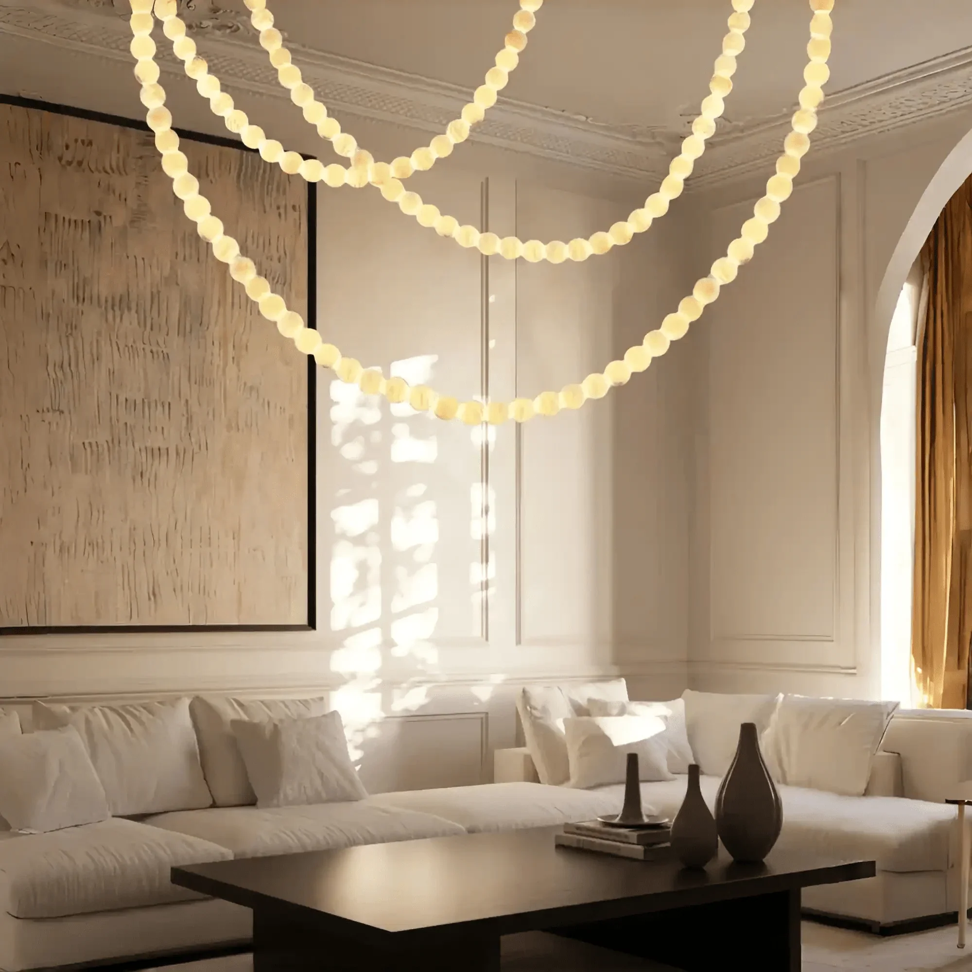 Modern LED Natural Alabaster Globes Beads Hanging Chandelier Indoor Lighting Fixture - Image 7