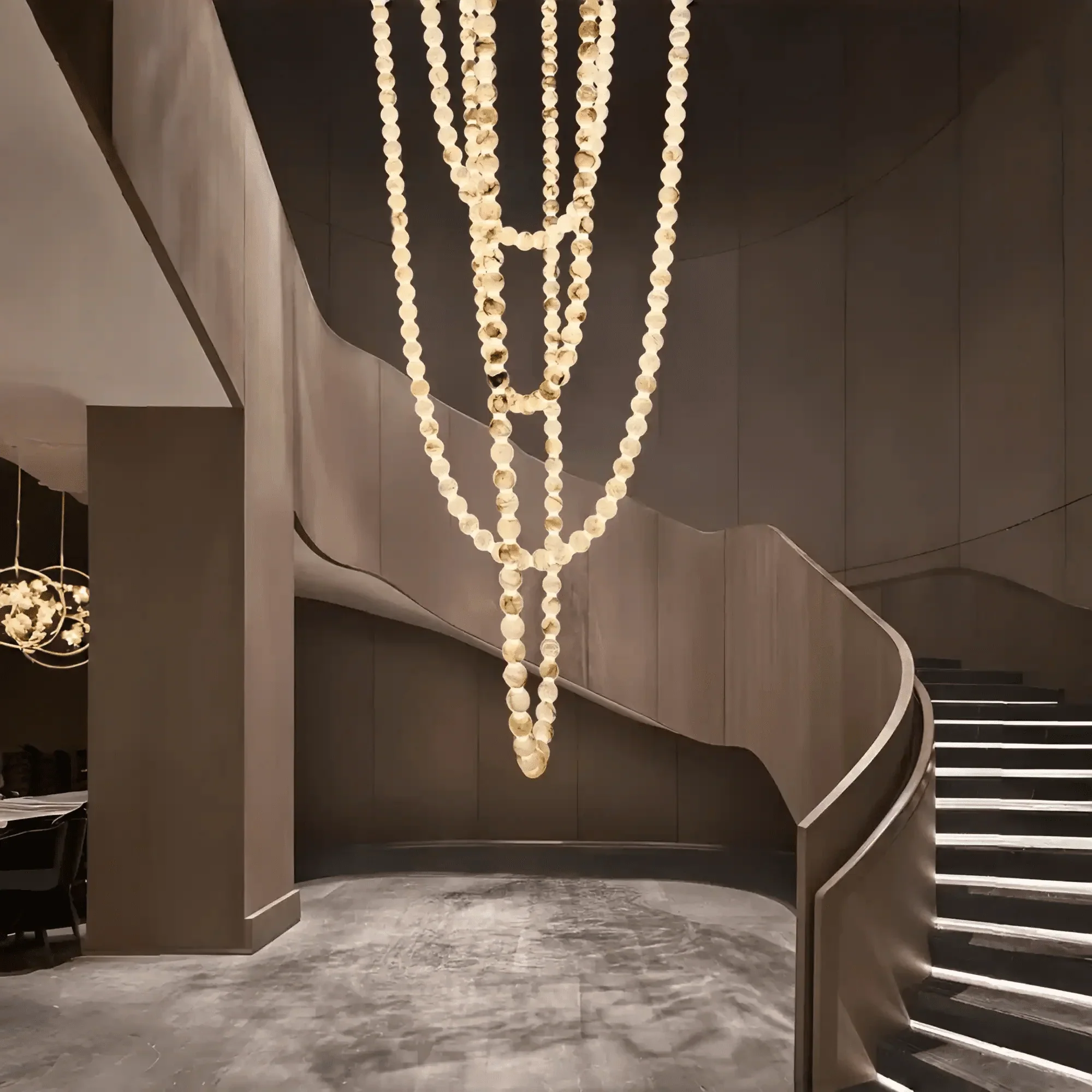 Modern LED Natural Alabaster Globes Beads Hanging Chandelier Indoor Lighting Fixture - Image 8