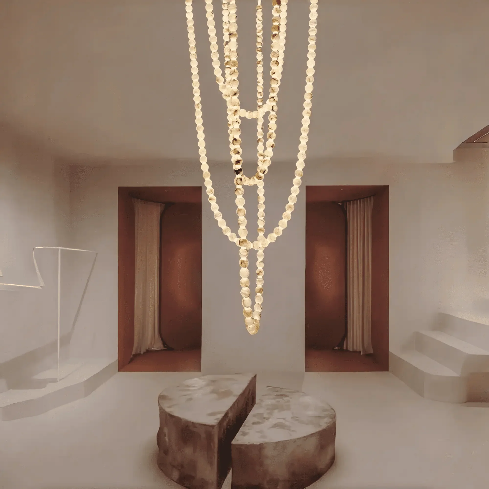 Modern LED Natural Alabaster Globes Beads Hanging Chandelier Indoor Lighting Fixture - Image 9