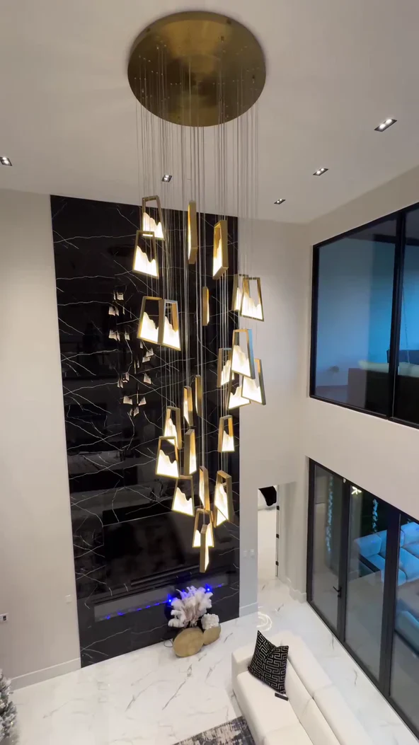 Modern Light Luxury Alabaster Chandelier in Gold Finish - Image 3