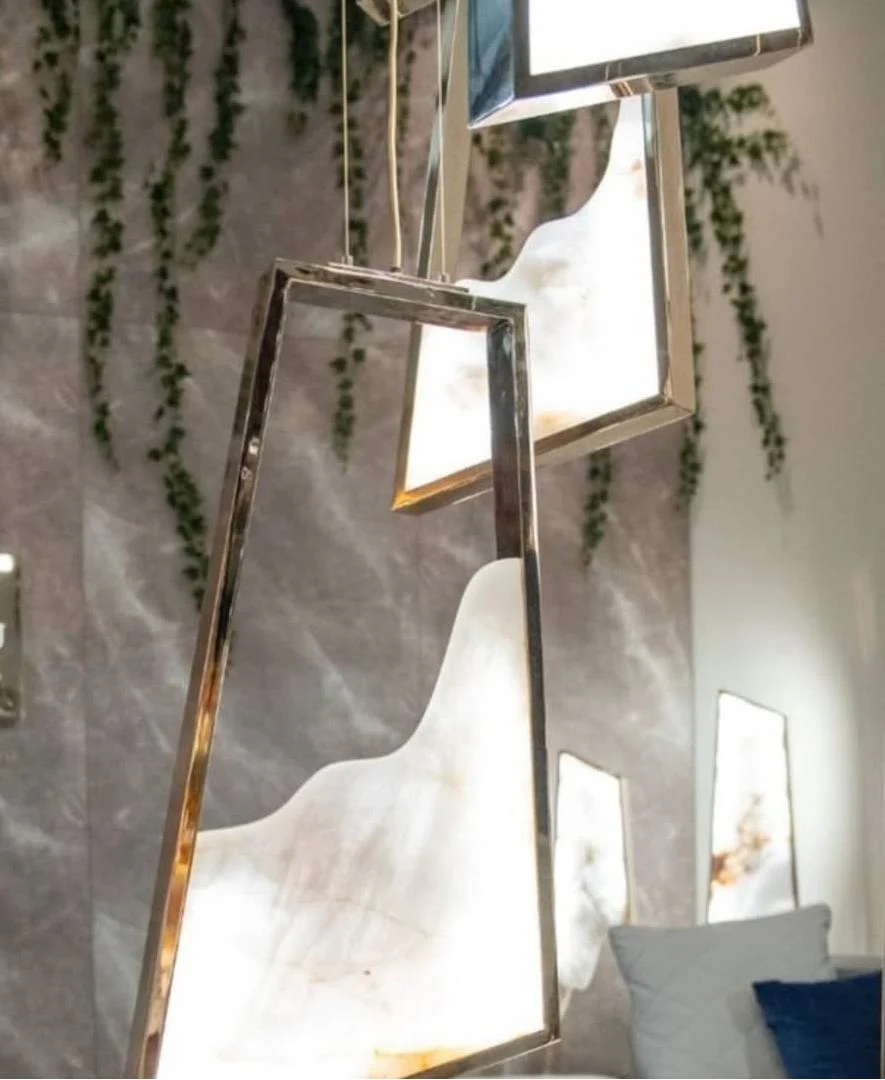 Modern Light Luxury Alabaster Chandelier in Gold Finish - Image 9
