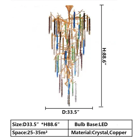Modern Light Luxury Brass Branches Colored Glass Column Chandelier for Staircase/Living Room/High-ceiling Space - Image 10
