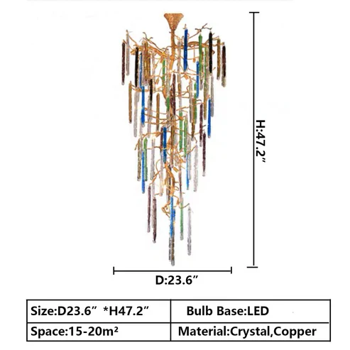 Modern Light Luxury Brass Branches Colored Glass Column Chandelier for Staircase/Living Room/High-ceiling Space - Image 11