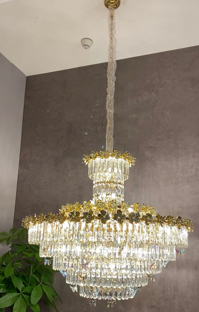 Modern Light Luxury Art Design Butterfly Multi-tiered Round Crystal Chandelier with Golden Flowers for Living Room/Staircase/Foyer - Image 3