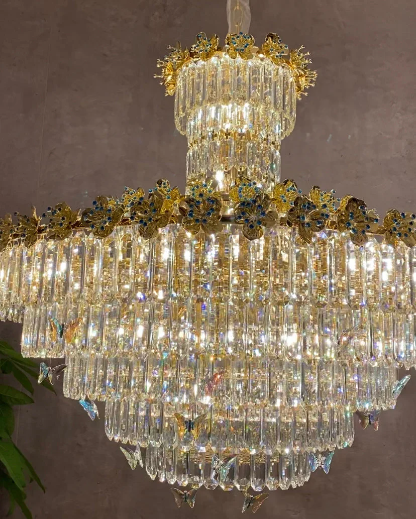 Modern Light Luxury Art Design Butterfly Multi-tiered Round Crystal Chandelier with Golden Flowers for Living Room/Staircase/Foyer - Image 4