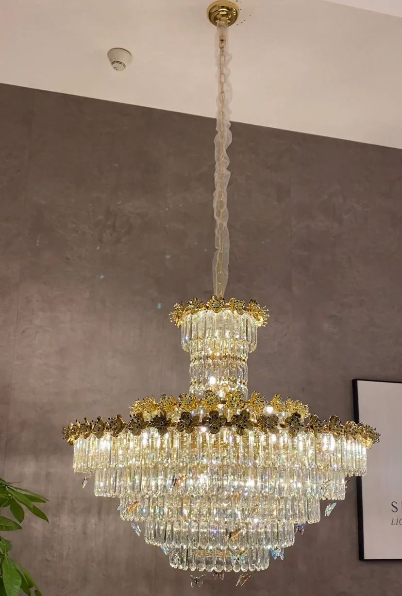 Modern Light Luxury Art Design Butterfly Multi-tiered Round Crystal Chandelier with Golden Flowers for Living Room/Staircase/Foyer - Image 5