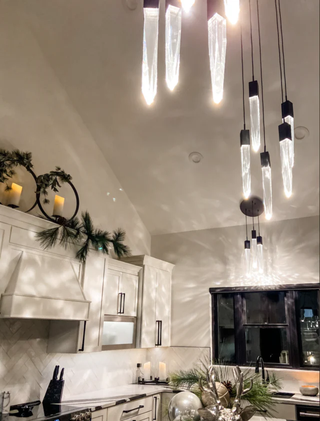 Modern Light Luxury Round/Rectangle Floating Glacier Crystal Chandelier in Black Finish for Kitchen Island/ Staircase/Living Room - Image 12