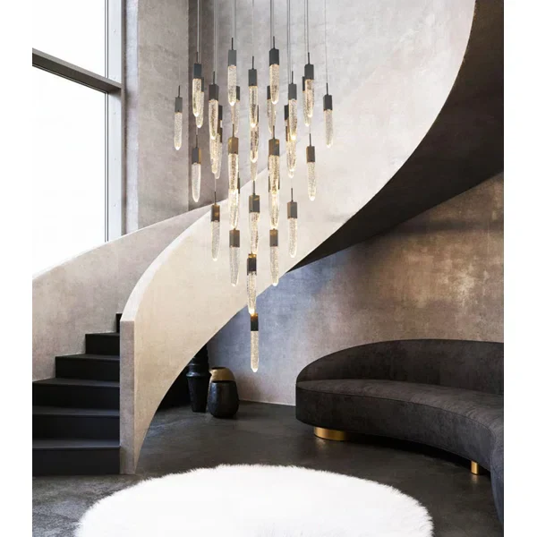 Modern Light Luxury Round/Rectangle Floating Glacier Crystal Chandelier in Black Finish for Kitchen Island/ Staircase/Living Room - Image 13