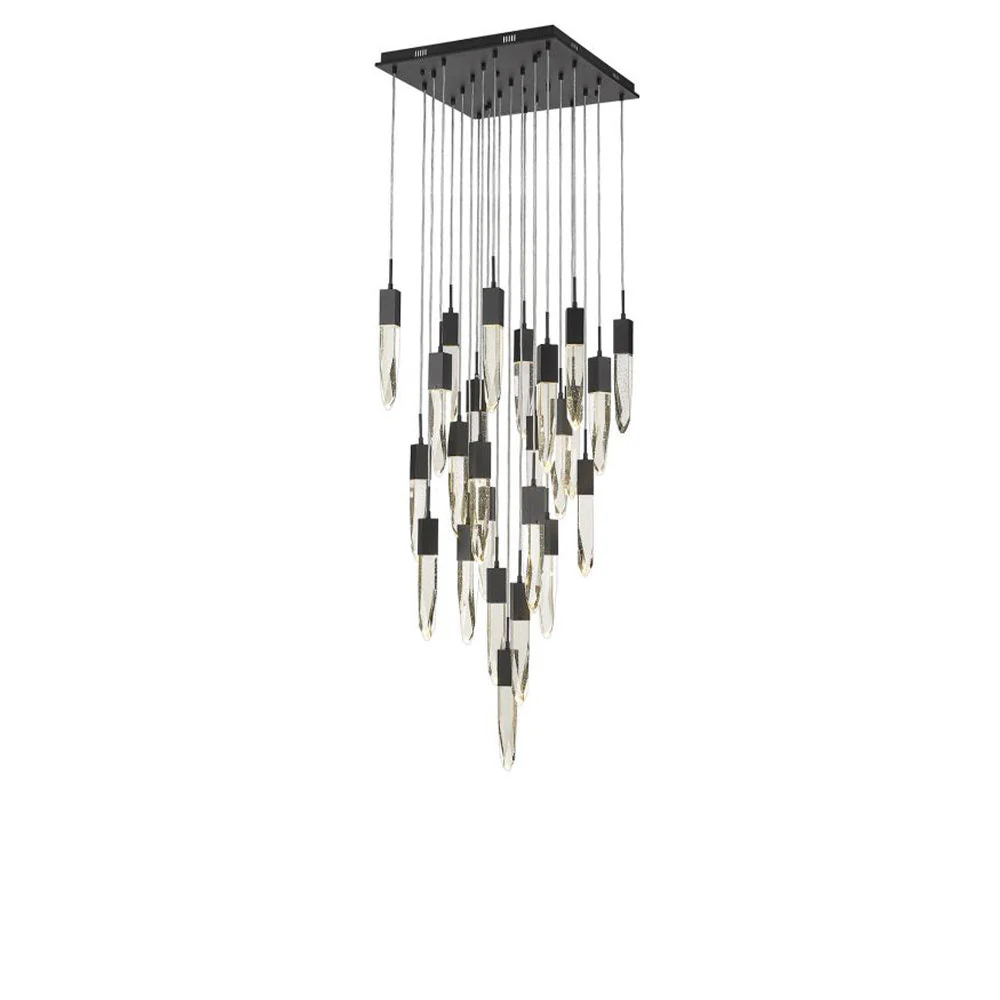 Modern Light Luxury Round/Rectangle Floating Glacier Crystal Chandelier in Black Finish for Kitchen Island/ Staircase/Living Room - Image 16