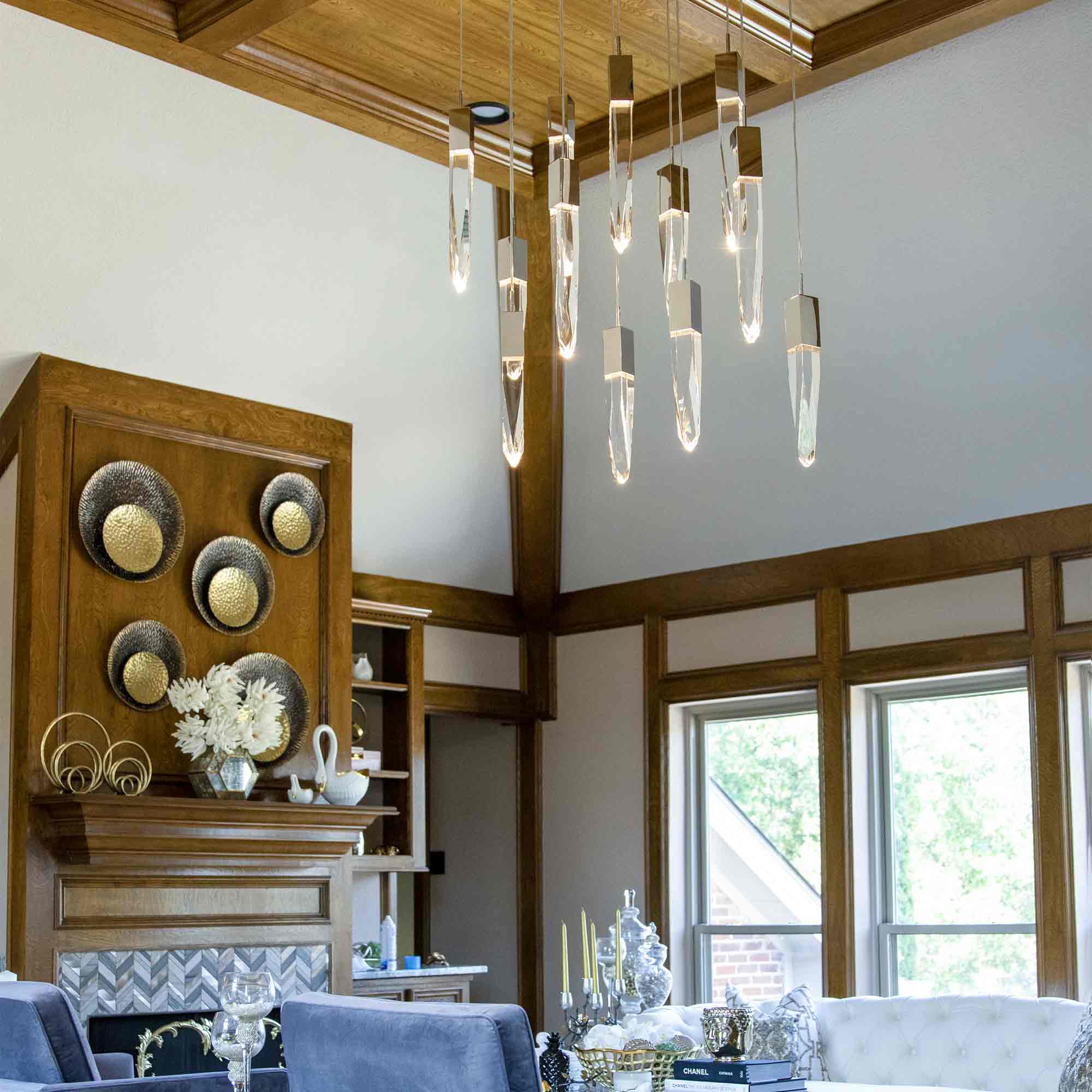 Modern Light Luxury Round/Rectangle Floating Glacier Crystal Chandelier in Black Finish for Kitchen Island/ Staircase/Living Room - Image 2