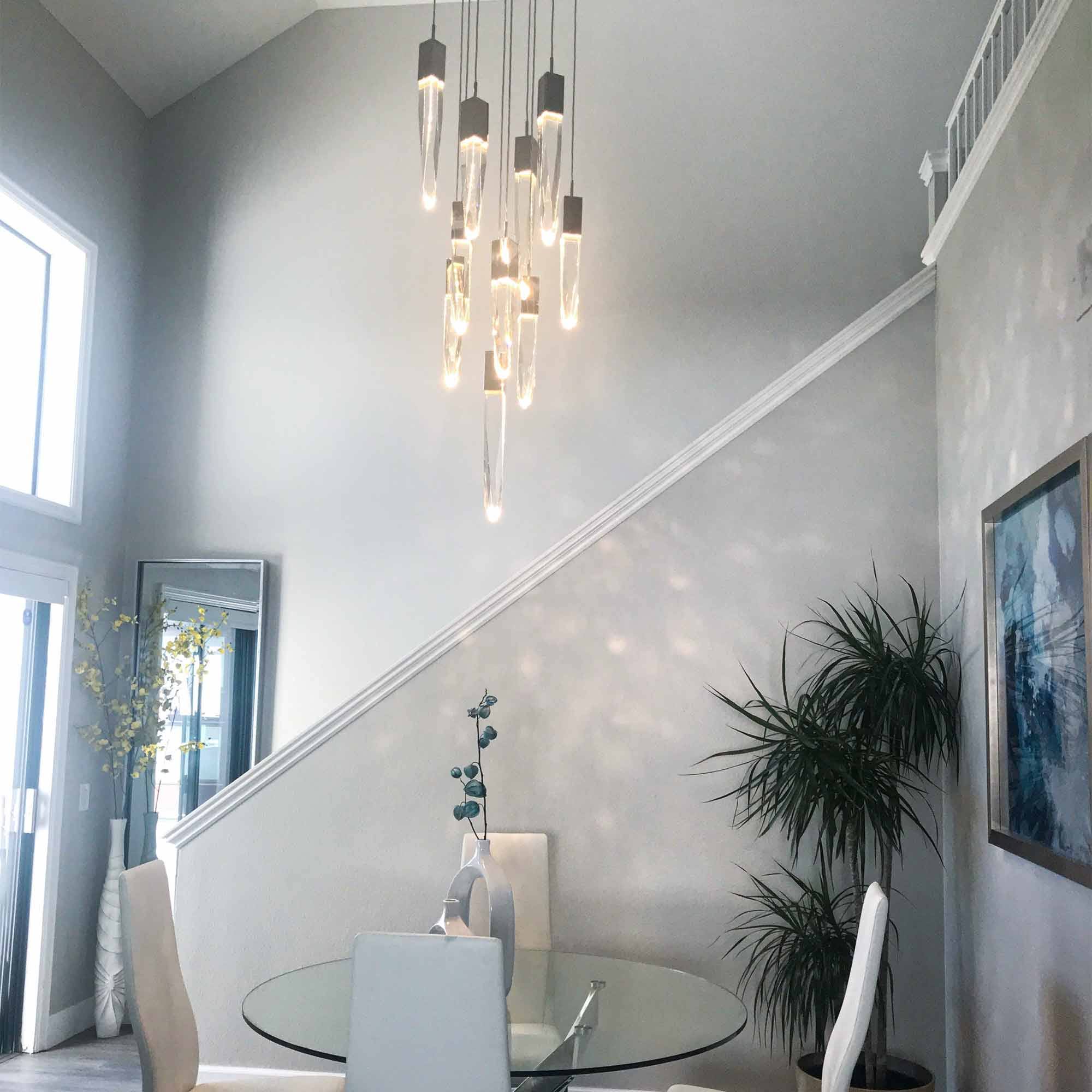 Modern Light Luxury Round/Rectangle Floating Glacier Crystal Chandelier in Black Finish for Kitchen Island/ Staircase/Living Room - Image 4