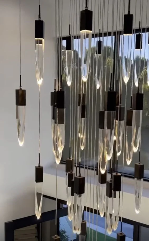 Modern Light Luxury Round/Rectangle Floating Glacier Crystal Chandelier in Black Finish for Kitchen Island/ Staircase/Living Room - Image 7