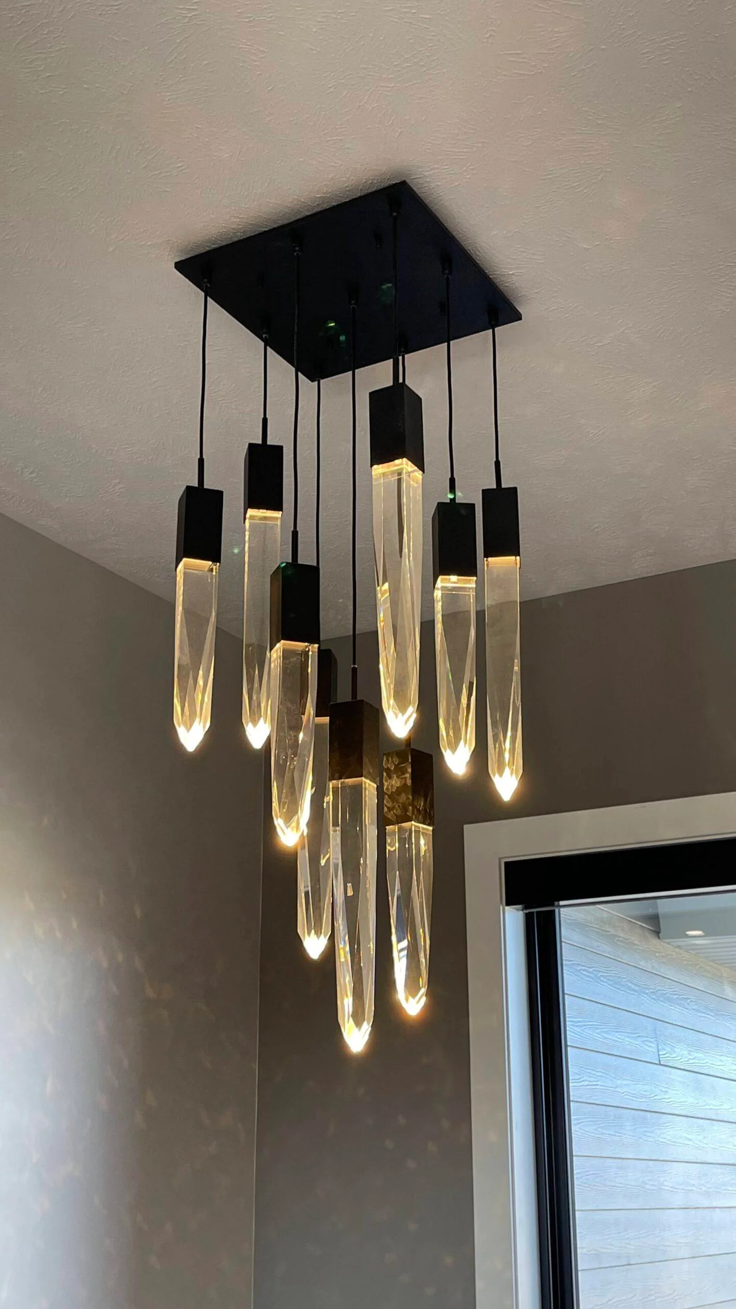 Modern Light Luxury Round/Rectangle Floating Glacier Crystal Chandelier in Black Finish for Kitchen Island/ Staircase/Living Room - Image 9