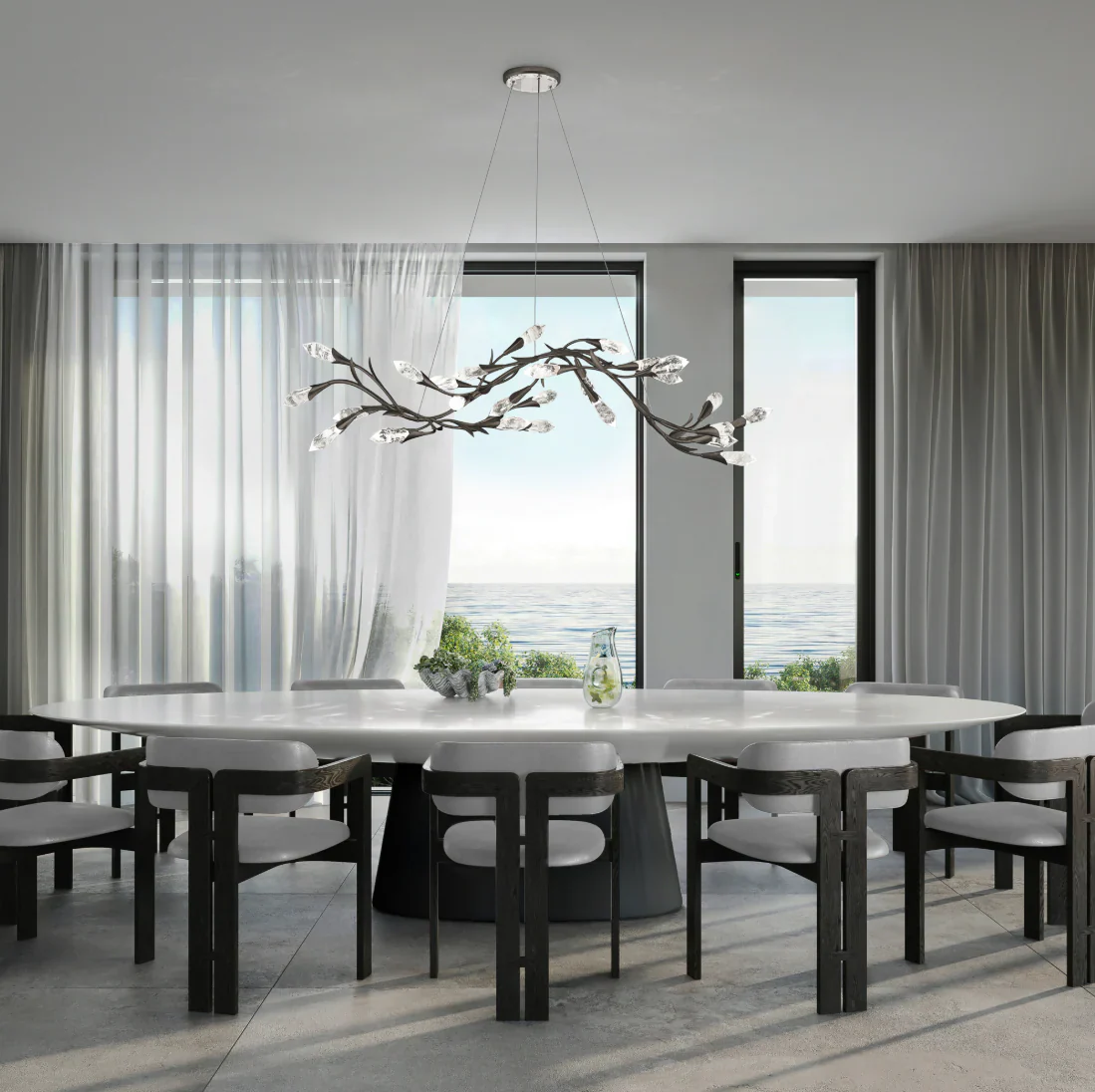 Modern Linear/Round Floral Branches Crystal Chandelier - Image 7