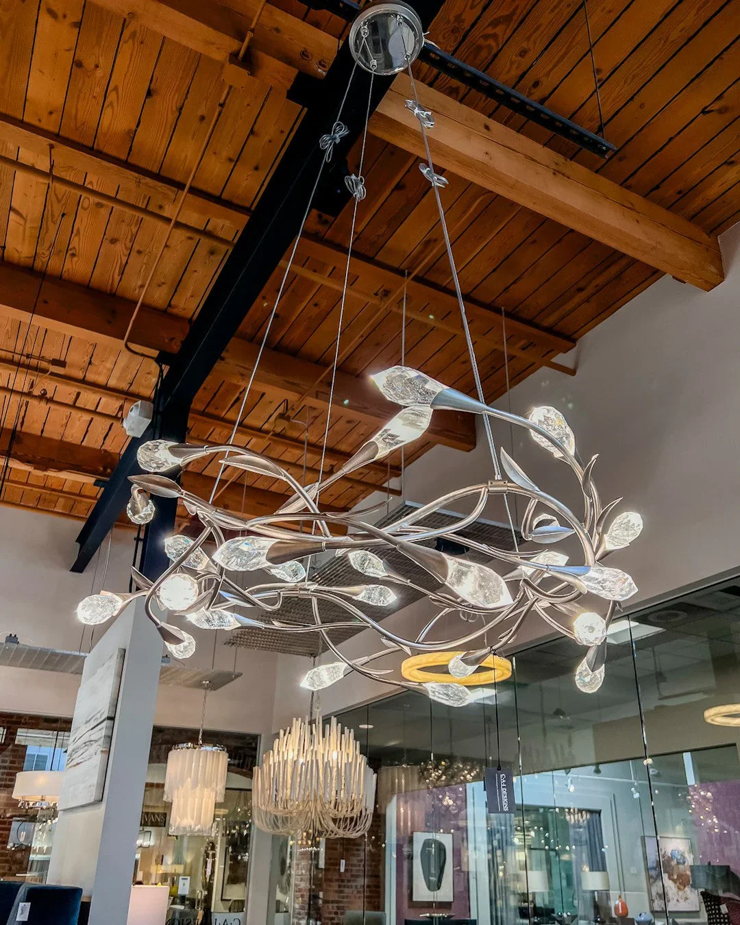 Modern Linear/Round Floral Branches Crystal Chandelier - Image 9