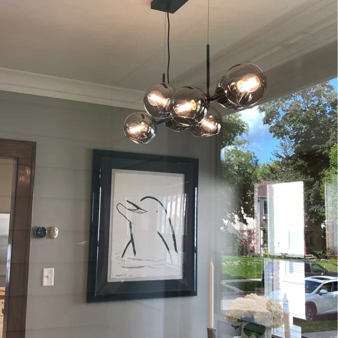 Modern Linear Smoky Gray Glass Globe Shade Chandelier for Dining Room/Kitchen Island - Image 11