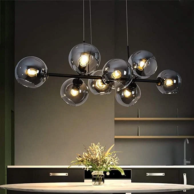Modern Linear Smoky Gray Glass Globe Shade Chandelier for Dining Room/Kitchen Island - Image 2