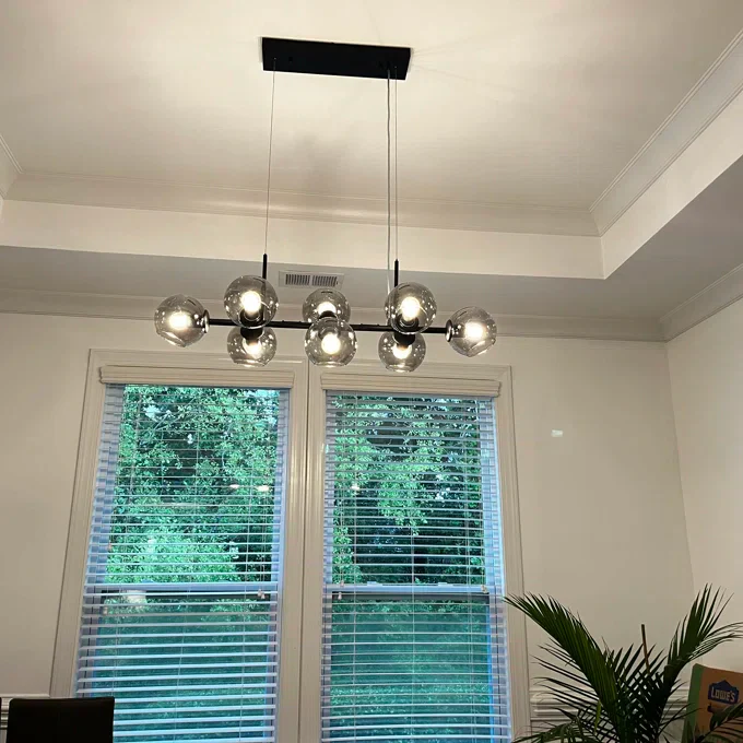 Modern Linear Smoky Gray Glass Globe Shade Chandelier for Dining Room/Kitchen Island - Image 3